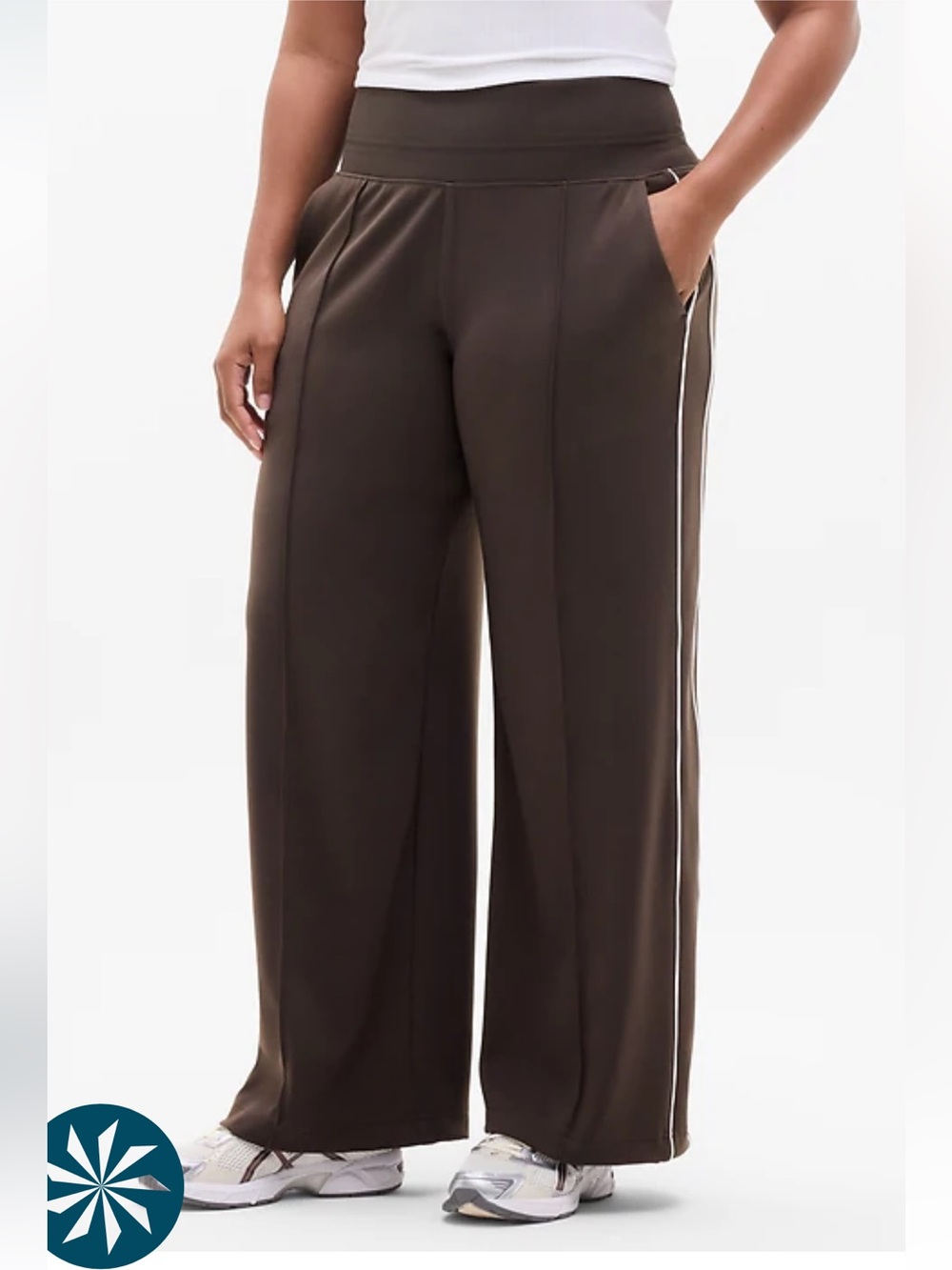 Athleta Venice Track Stripe Wide Leg Pant Truffle Brown/white stripe small petit